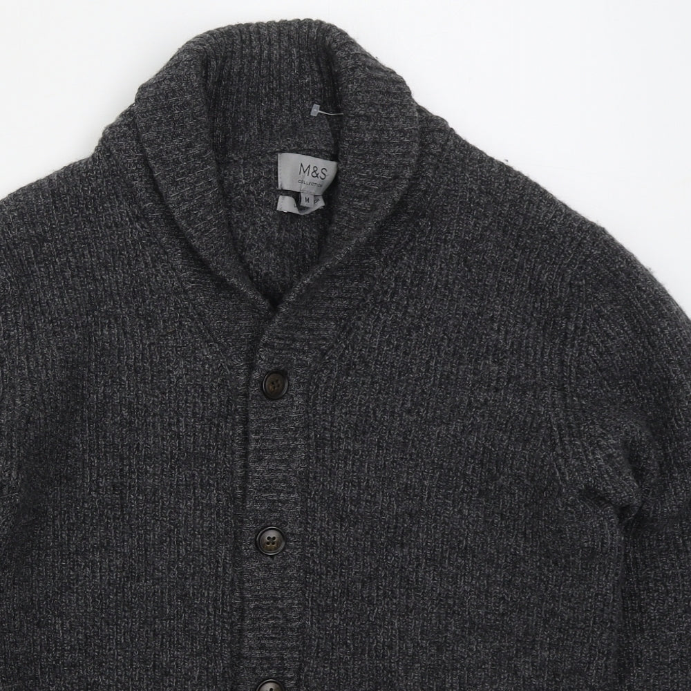 Marks and Spencer Mens Grey Collared  Wool Cardigan Jumper Size M