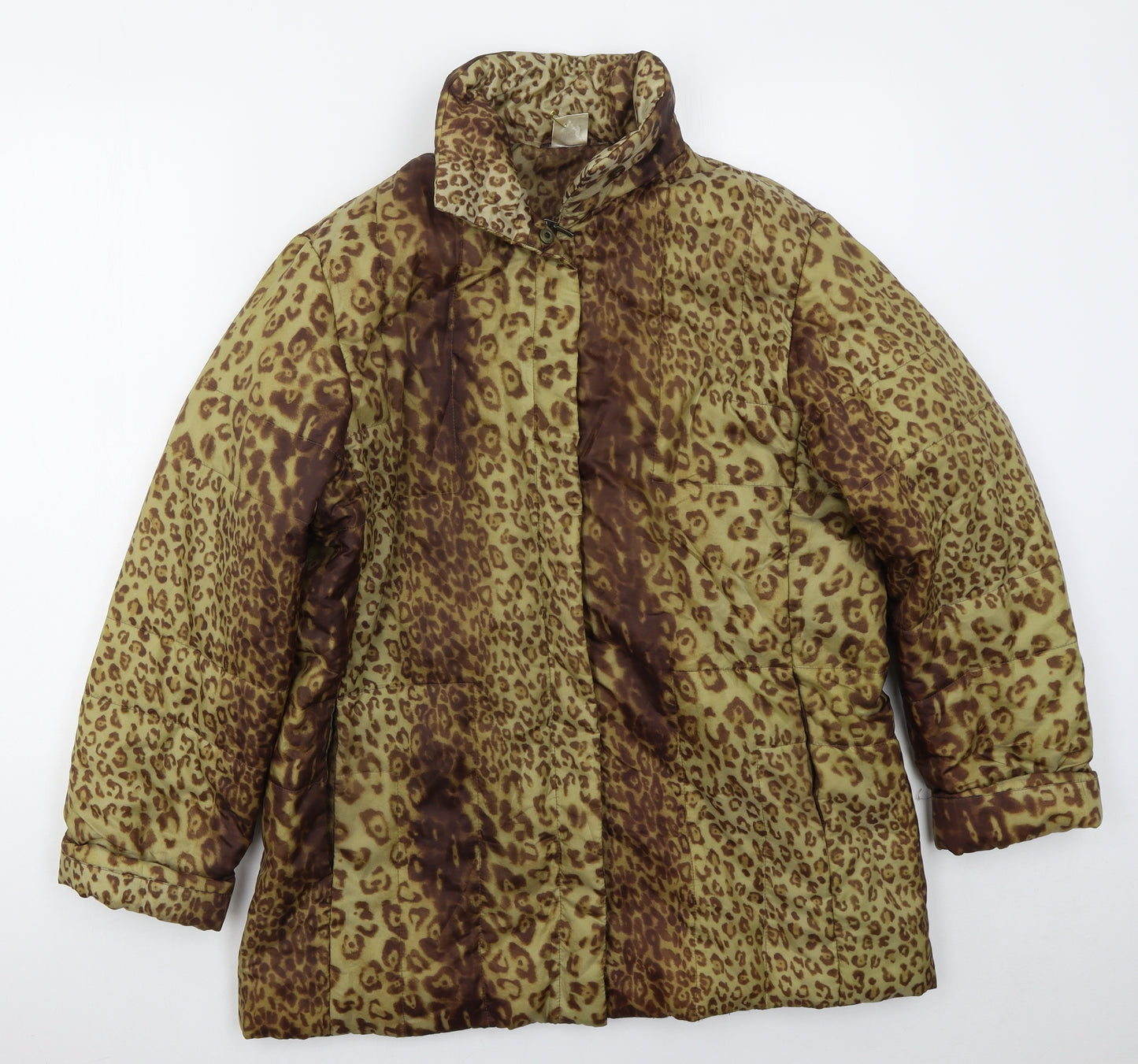 Marks and Spencer Womens Brown Animal Print  Quilted Coat Size L  Zip