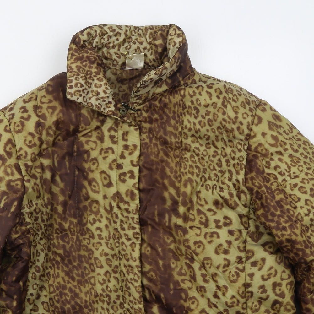 Marks and Spencer Womens Brown Animal Print  Quilted Coat Size L  Zip