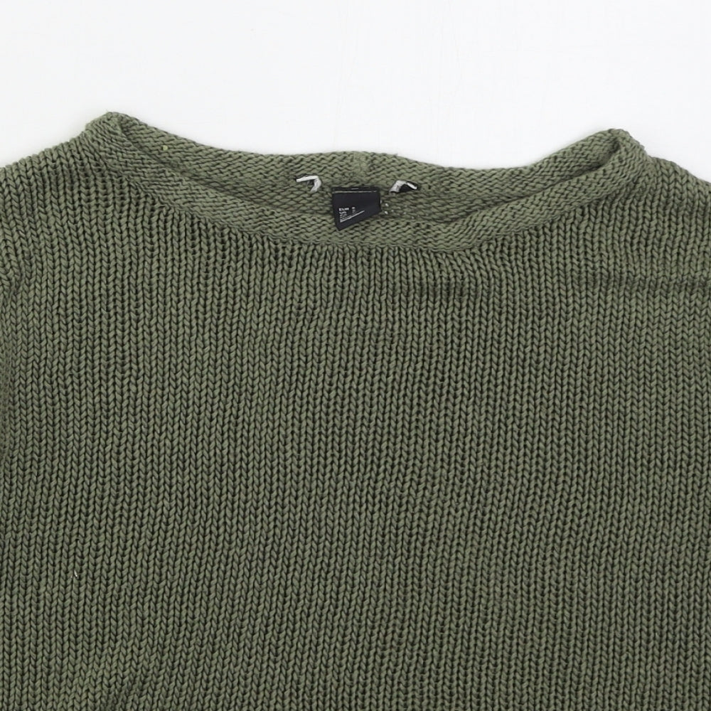 H&M Womens Green Boat Neck  Acrylic Pullover Jumper Size S