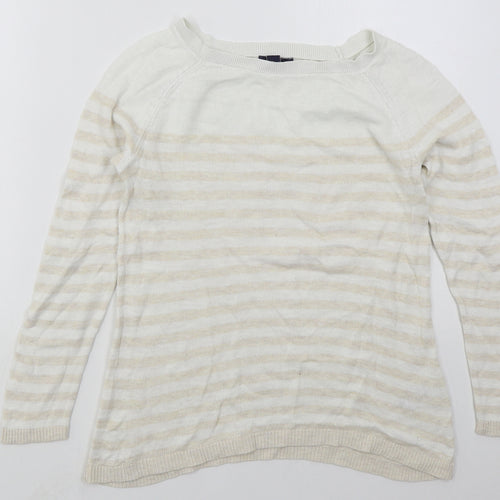 Gap Womens Beige Boat Neck Striped Cotton Pullover Jumper Size S