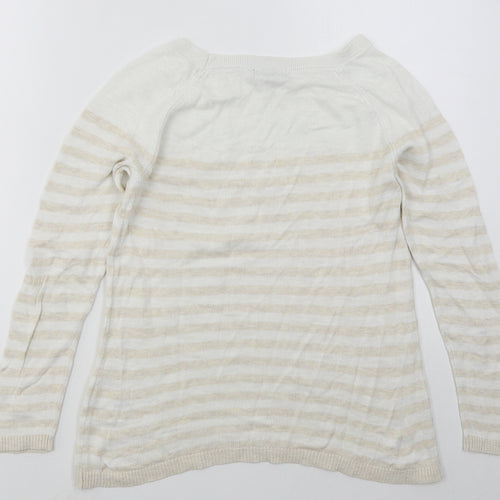 Gap Womens Beige Boat Neck Striped Cotton Pullover Jumper Size S