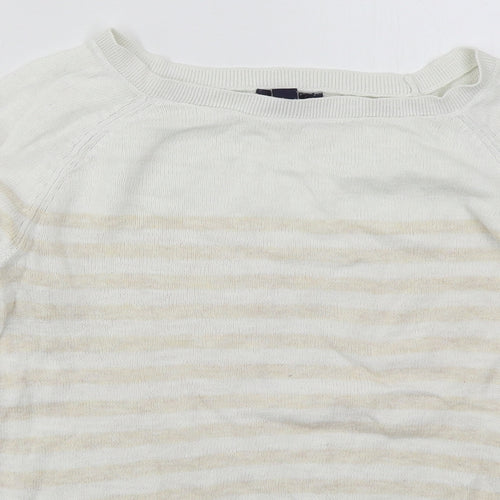 Gap Womens Beige Boat Neck Striped Cotton Pullover Jumper Size S