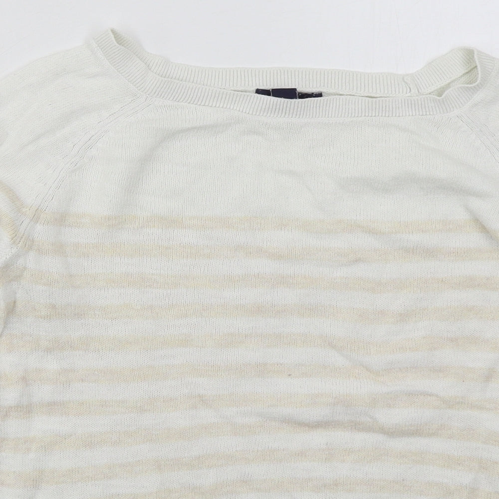 Gap Womens Beige Boat Neck Striped Cotton Pullover Jumper Size S