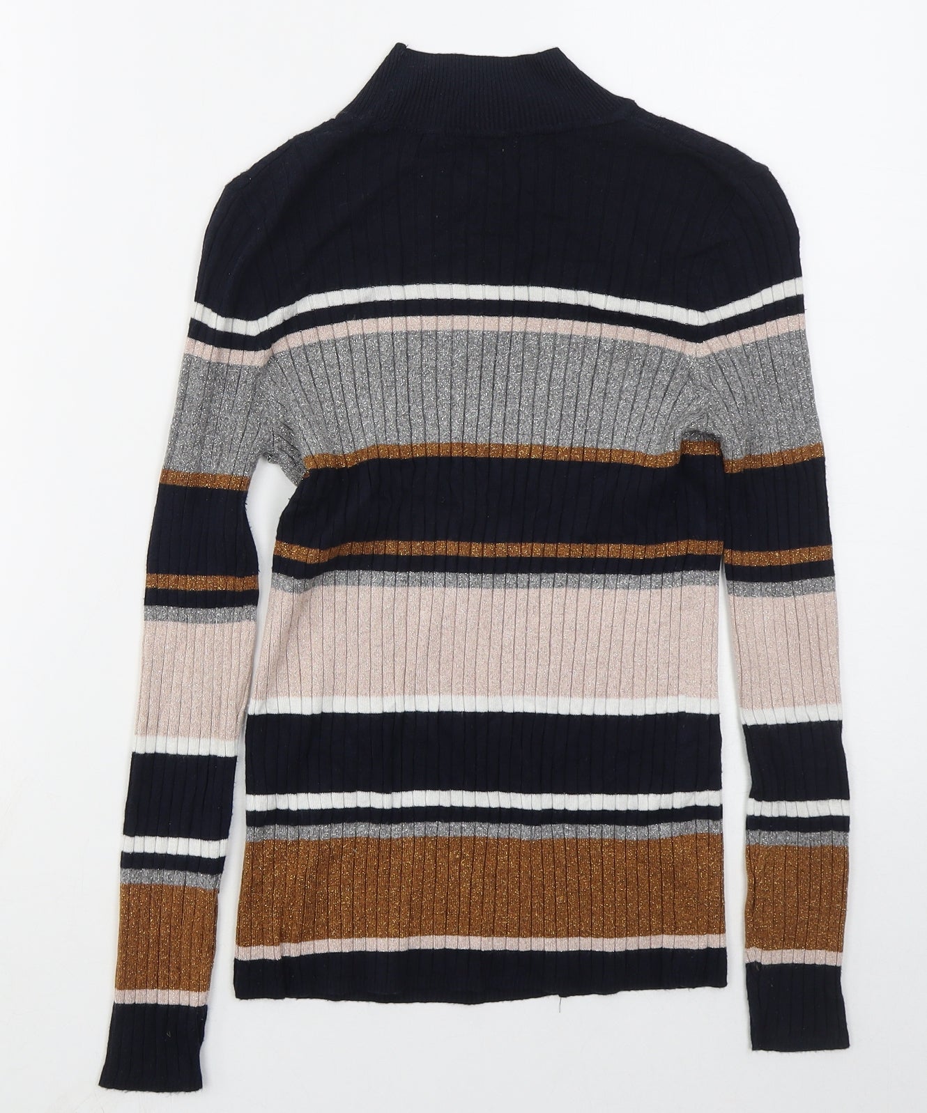 TU Womens Blue Mock Neck Striped Viscose Pullover Jumper Size 10