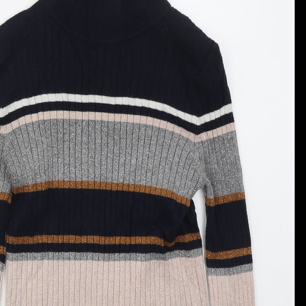 TU Womens Blue Mock Neck Striped Viscose Pullover Jumper Size 10