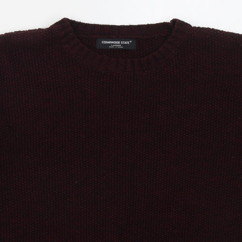 Cedar Wood State Mens Purple Crew Neck  Acrylic Pullover Jumper Size L
