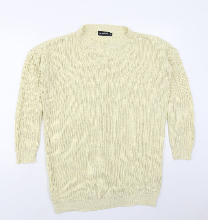 PRETTYLITTLETHING Womens Yellow Acrylic Jumper Dress Size M Crew Neck Pullover