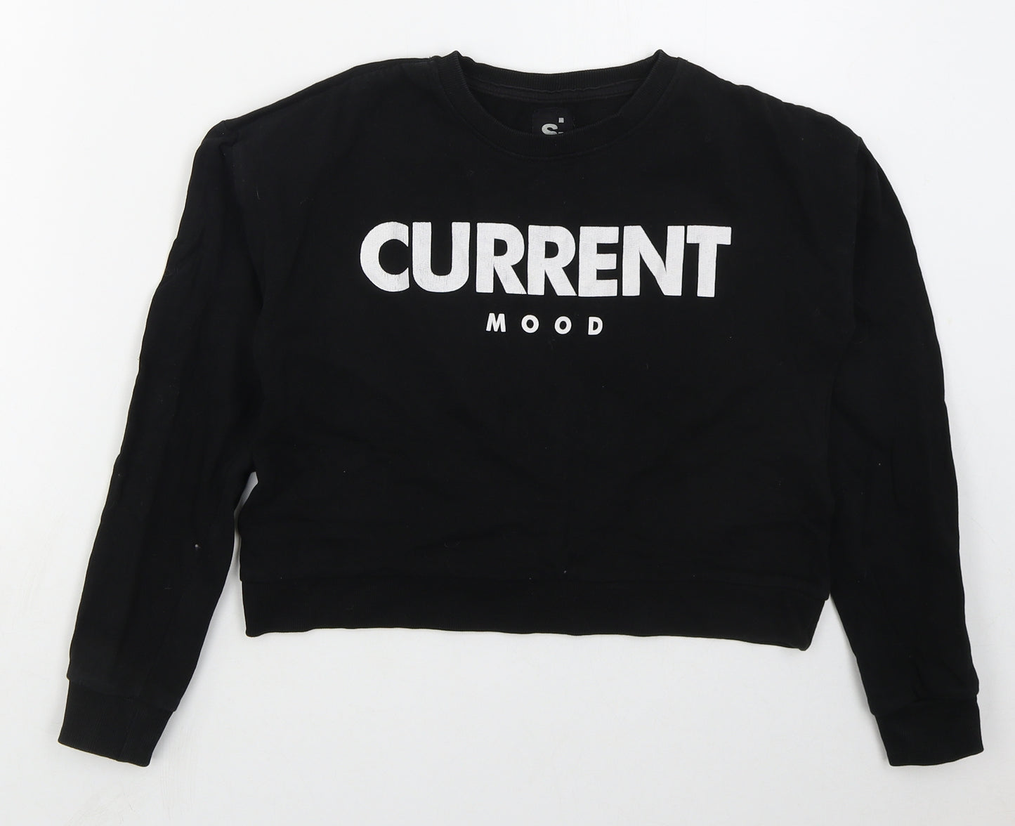 Sinsay Womens Black  Cotton Pullover Sweatshirt Size XS  Pullover - Current Mood