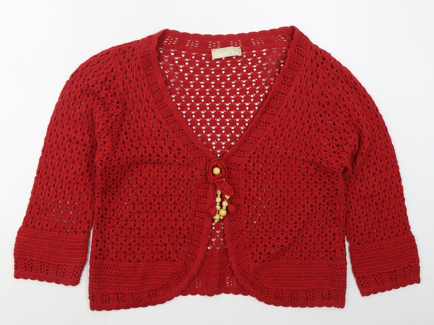 Daxon Womens Red V-Neck  Cotton Cardigan Jumper Size 18