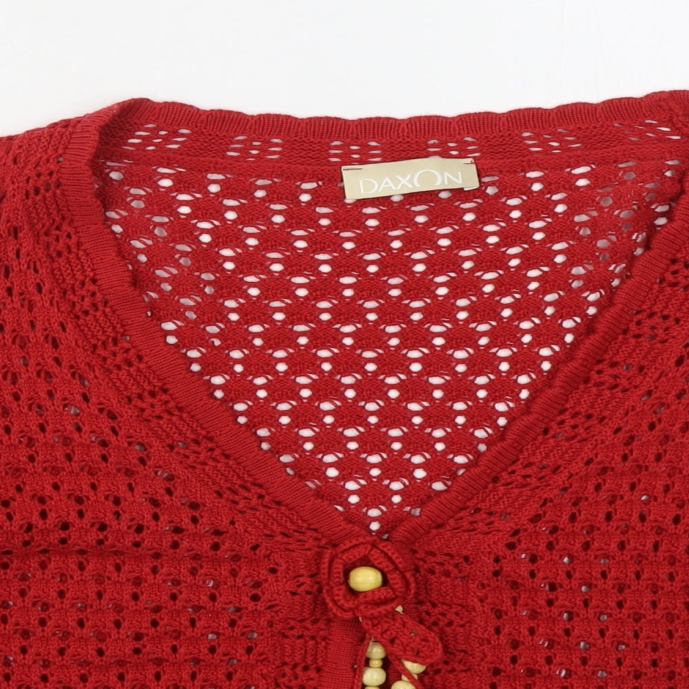 Daxon Womens Red V-Neck  Cotton Cardigan Jumper Size 18