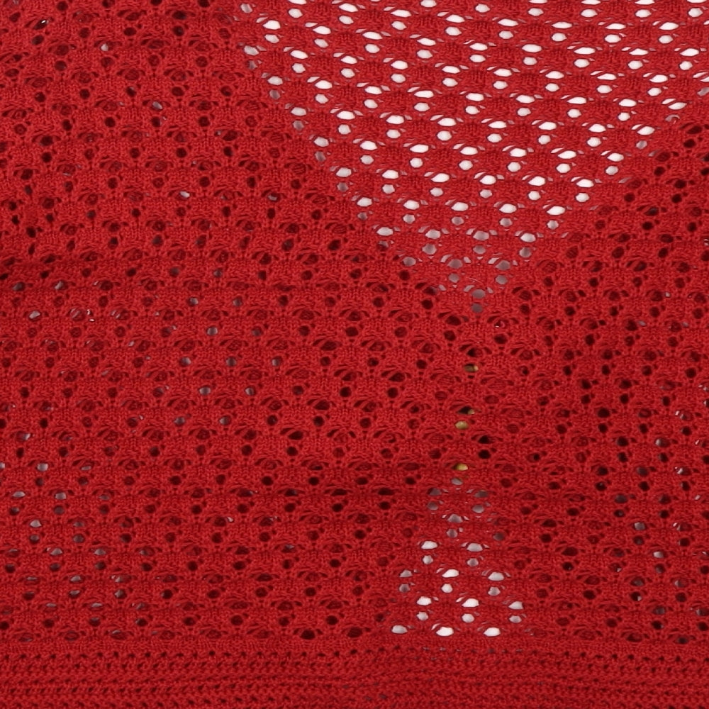 Daxon Womens Red V-Neck  Cotton Cardigan Jumper Size 18