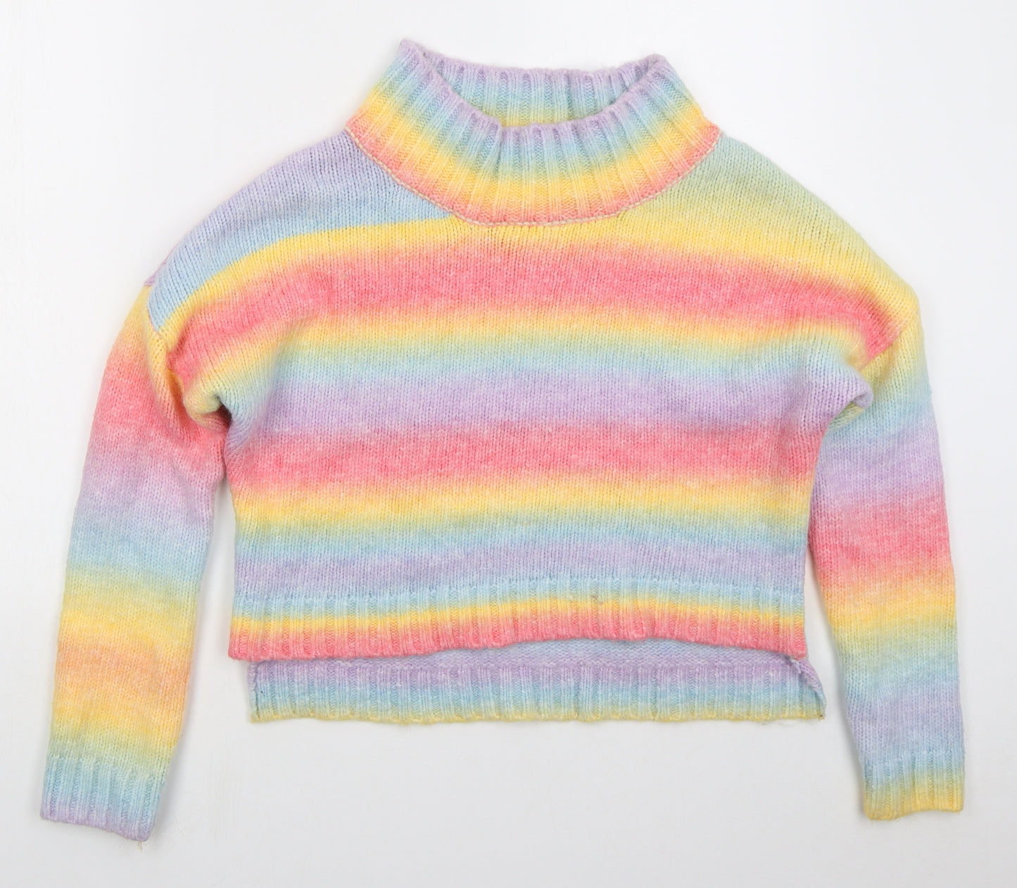 Preworn Womens Multicoloured High Neck Striped Acrylic Pullover Jumper Size M