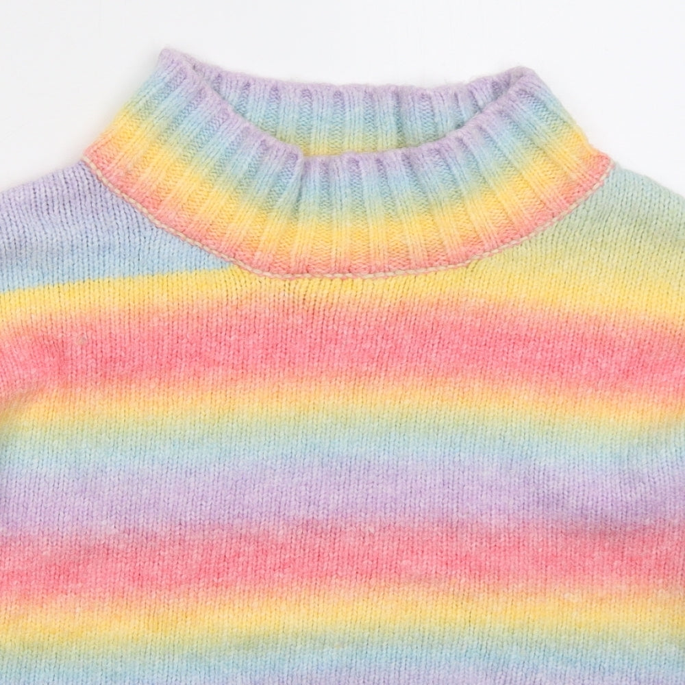 Preworn Womens Multicoloured High Neck Striped Acrylic Pullover Jumper Size M