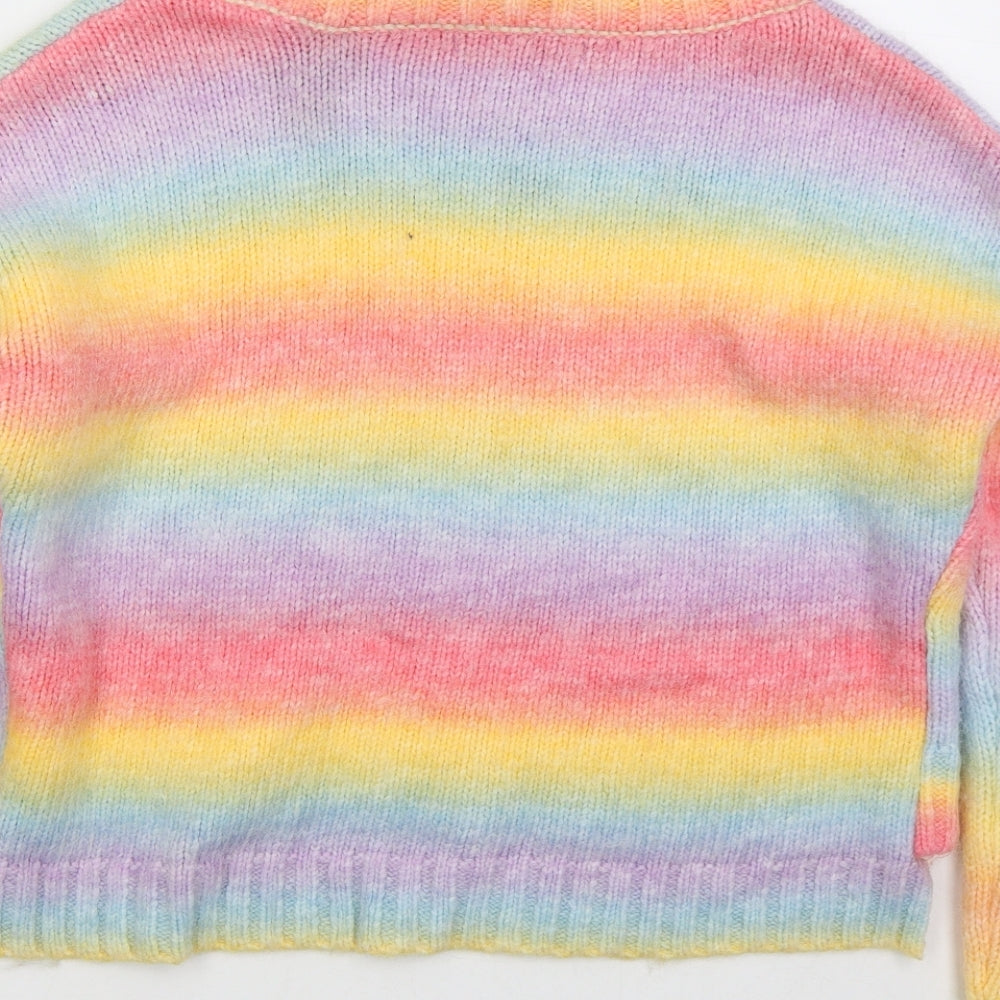 Preworn Womens Multicoloured High Neck Striped Acrylic Pullover Jumper Size M