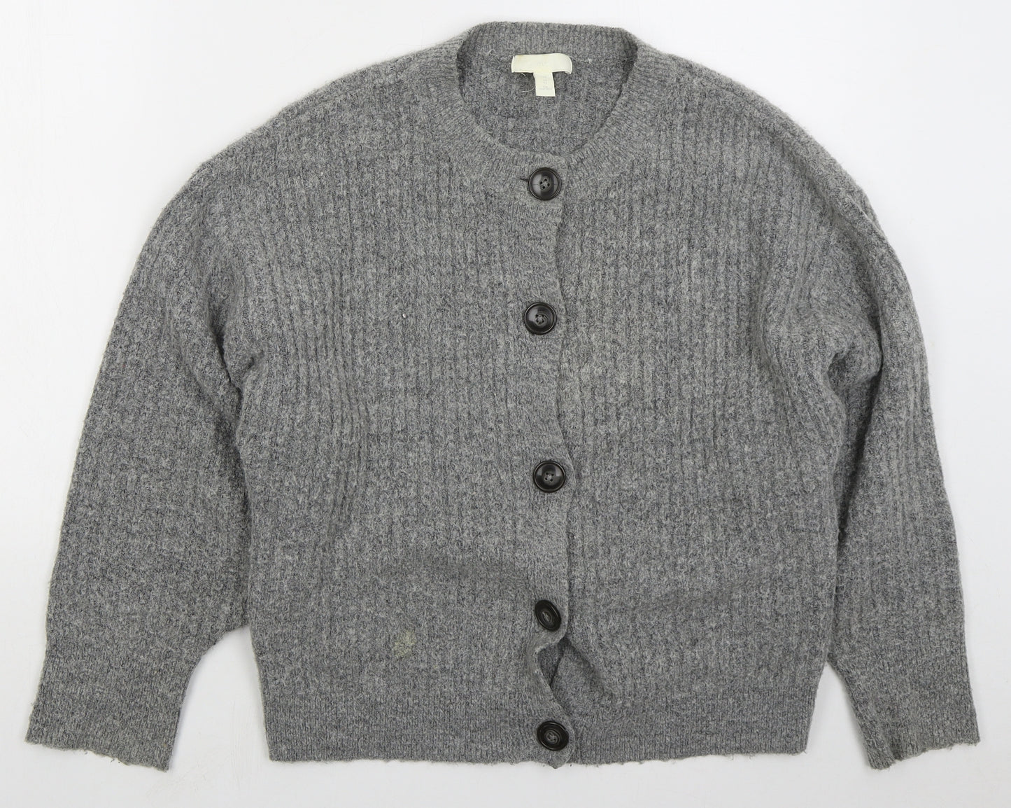 H&M Womens Grey Crew Neck  Polyester Cardigan Jumper Size XS