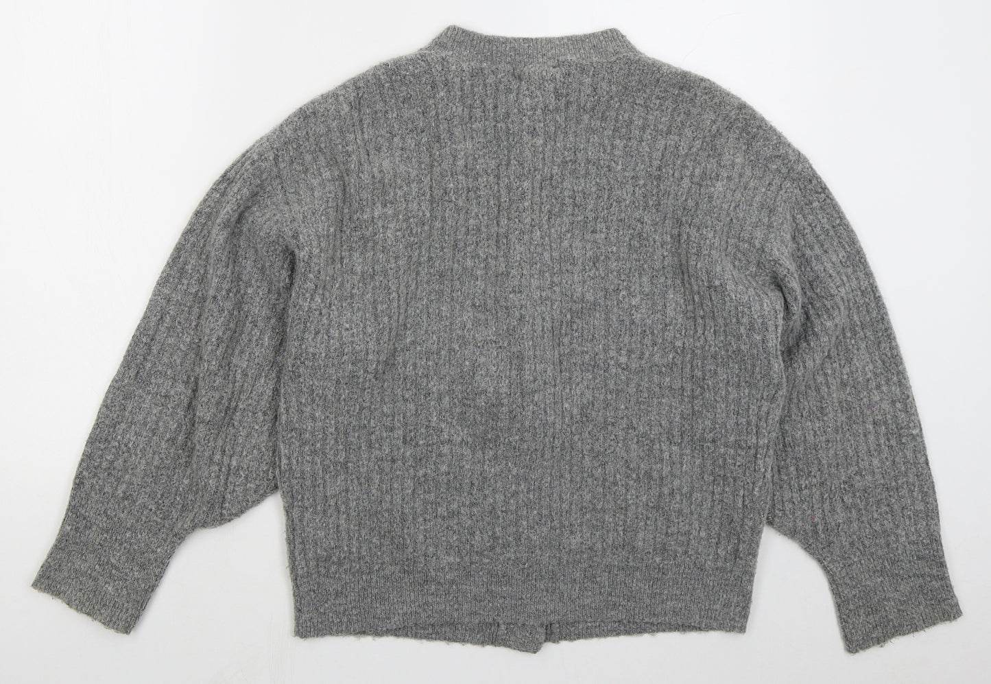 H&M Womens Grey Crew Neck  Polyester Cardigan Jumper Size XS
