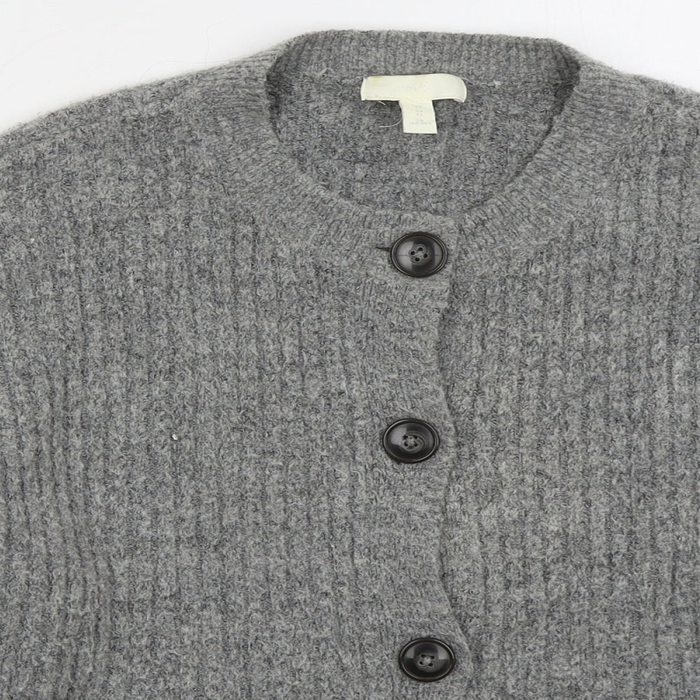 H&M Womens Grey Crew Neck  Polyester Cardigan Jumper Size XS