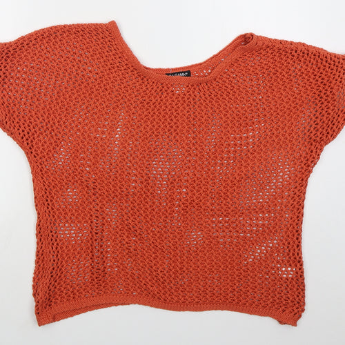 Balsamic Womens Orange Boat Neck  Cotton Pullover Jumper Size 18