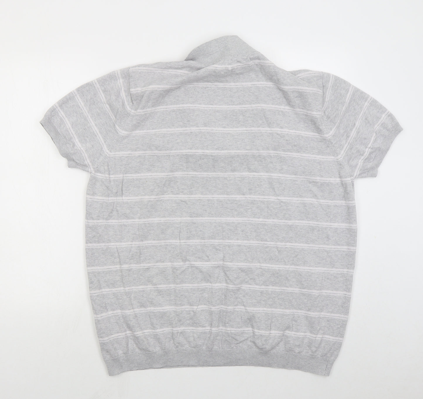 George Mens Grey Striped Cotton  Polo Size 2XL Collared Pullover