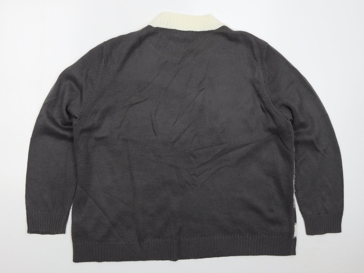 Afibel Womens Grey Crew Neck Geometric Acrylic Pullover Jumper Size 24