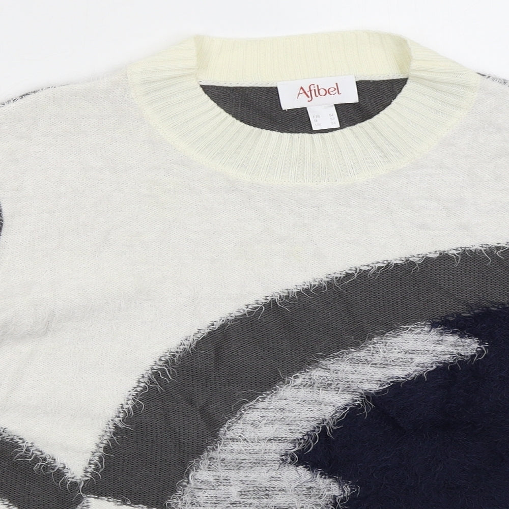 Afibel Womens Grey Crew Neck Geometric Acrylic Pullover Jumper Size 24