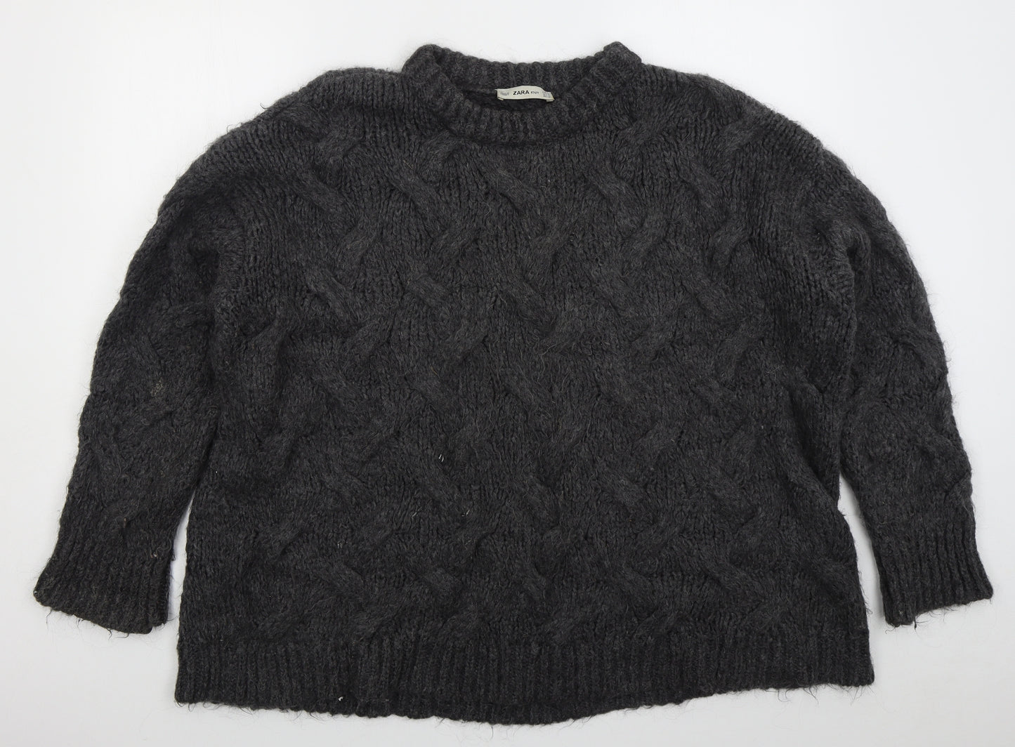 Zara Womens Grey Crew Neck  Acrylic Pullover Jumper Size M