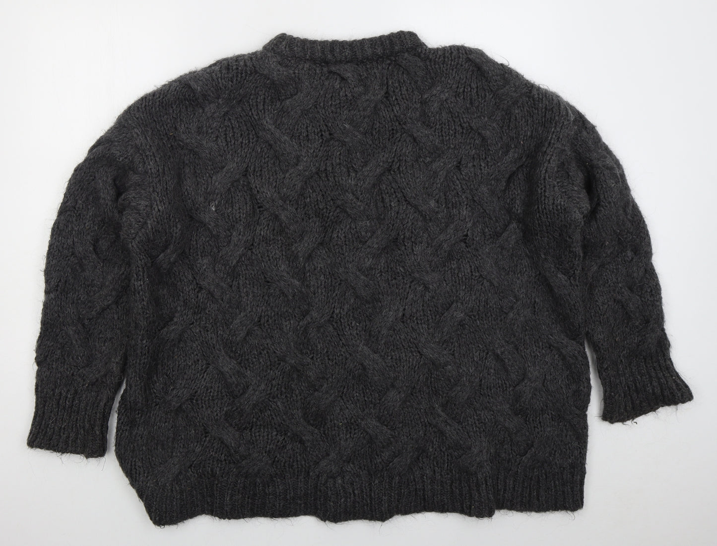 Zara Womens Grey Crew Neck  Acrylic Pullover Jumper Size M
