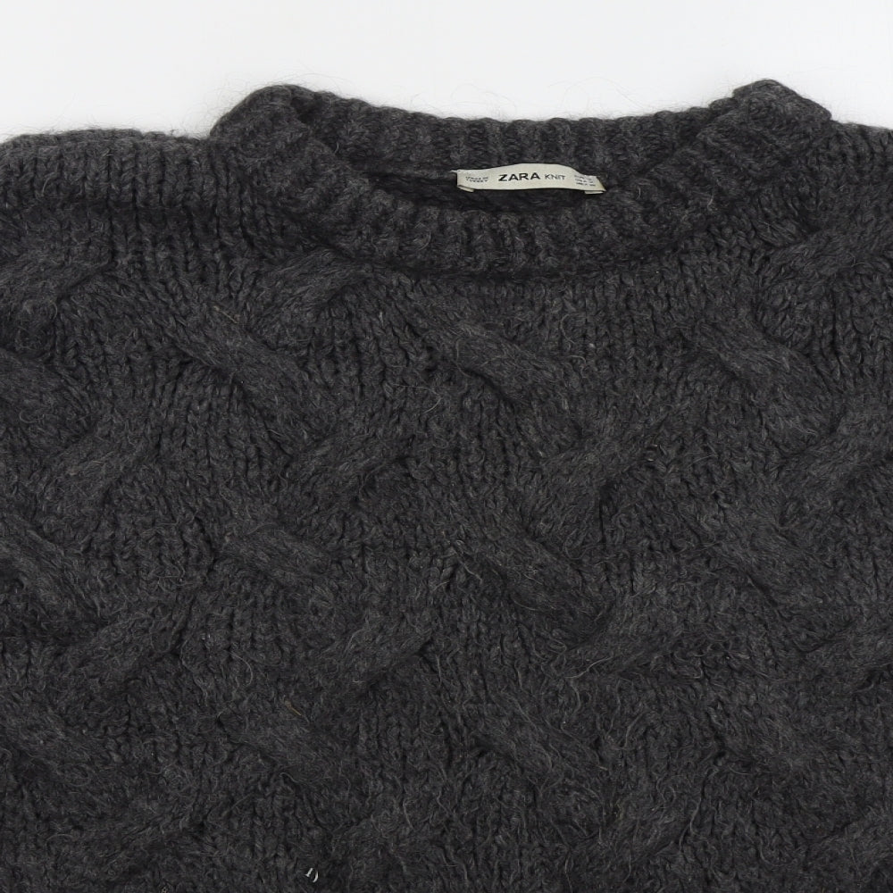 Zara Womens Grey Crew Neck  Acrylic Pullover Jumper Size M