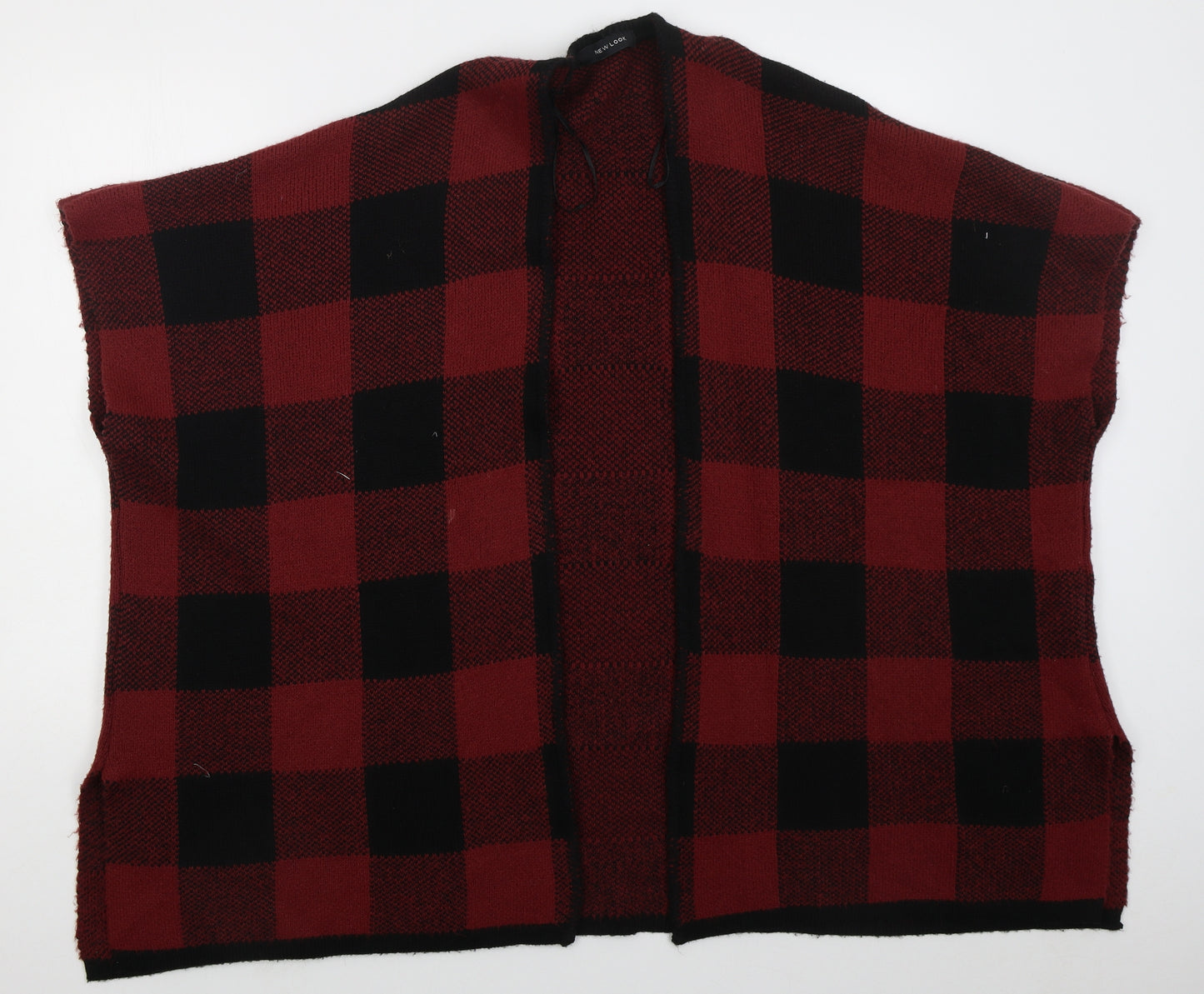 New Look Womens Red V-Neck Check Acrylic Cardigan Jumper One Size