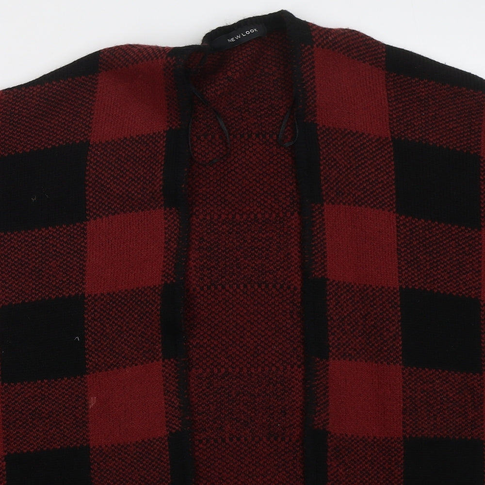 New Look Womens Red V-Neck Check Acrylic Cardigan Jumper One Size