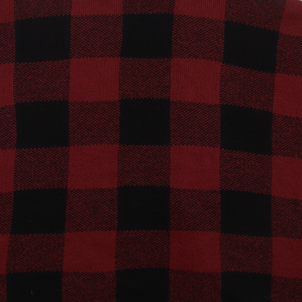 New Look Womens Red V-Neck Check Acrylic Cardigan Jumper One Size