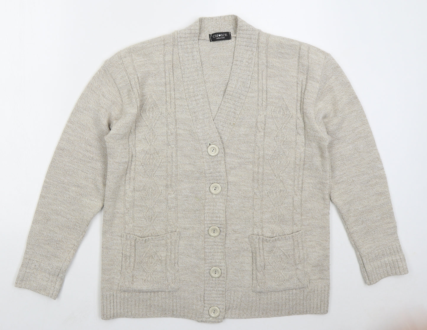 Choice Womens Beige V-Neck  Acrylic Cardigan Jumper Size M