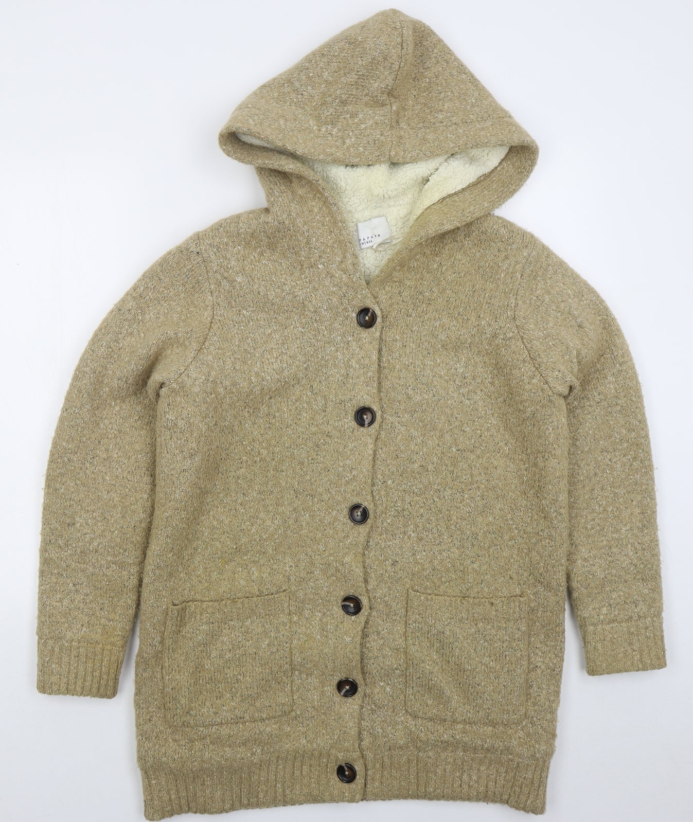 Papaya Womens Beige High Neck  Acrylic Cardigan Jumper Size M