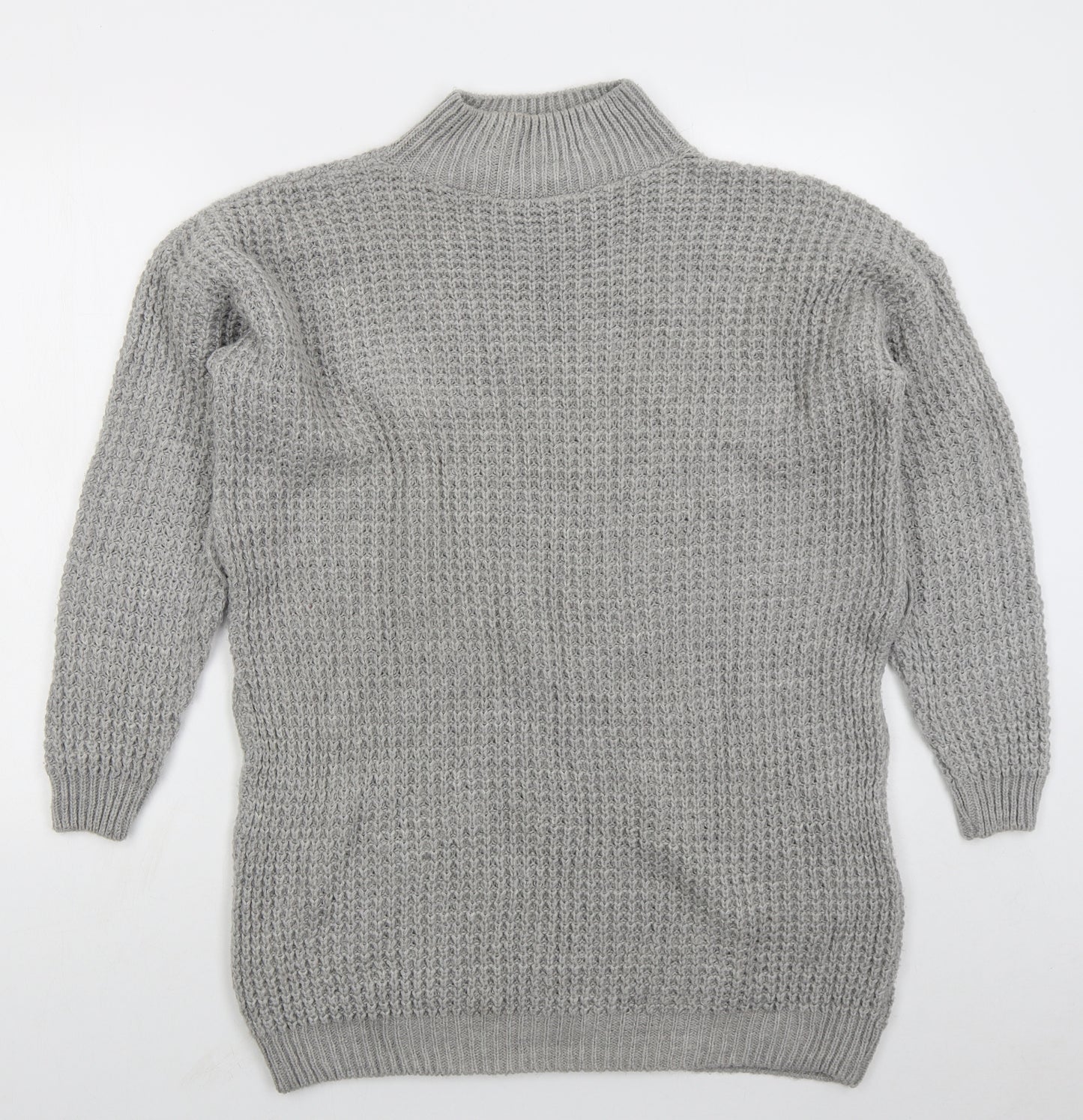 PRETTYLITTLETHING Womens Grey  Acrylic Jumper Dress  Size S  Mock Neck Pullover