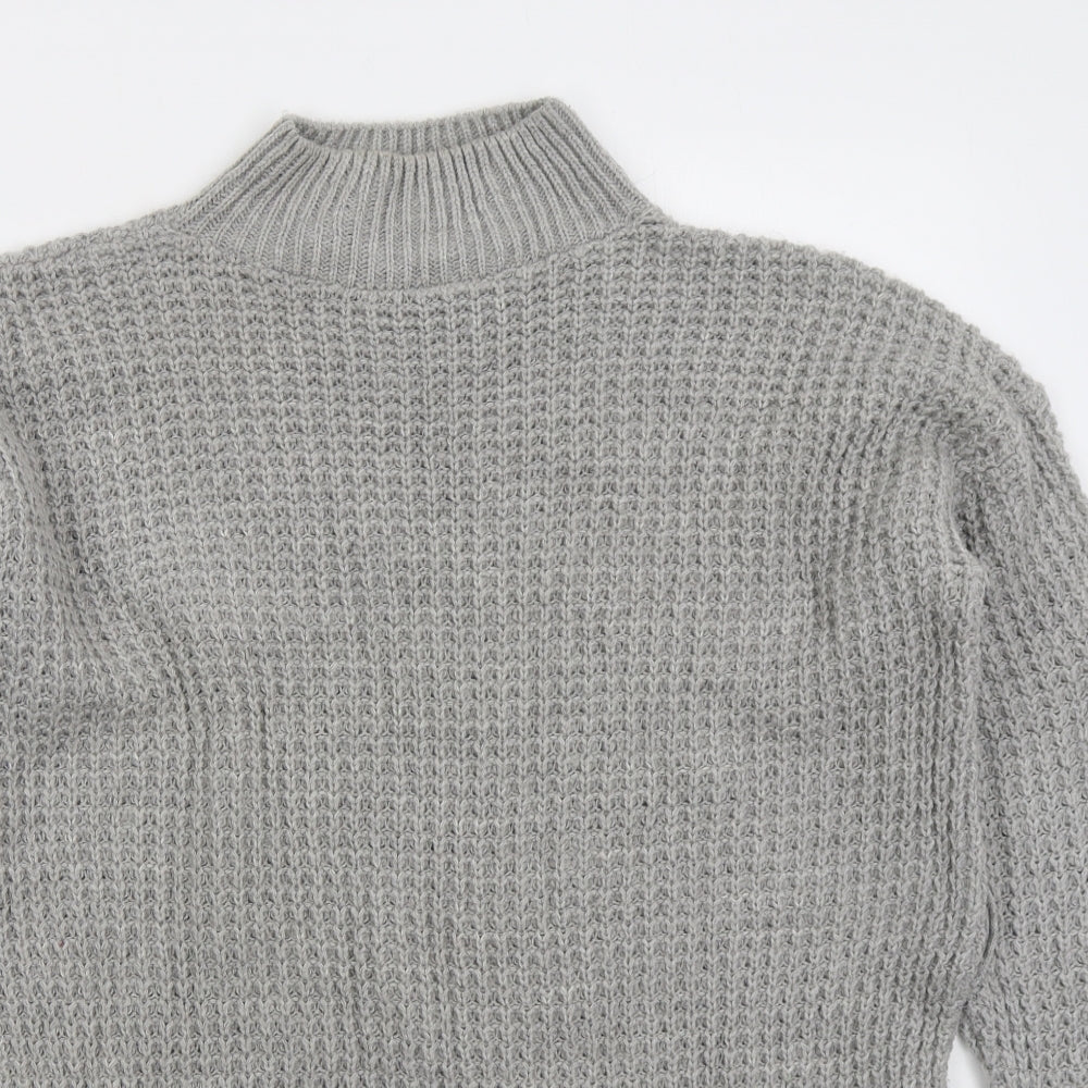 PRETTYLITTLETHING Womens Grey  Acrylic Jumper Dress  Size S  Mock Neck Pullover