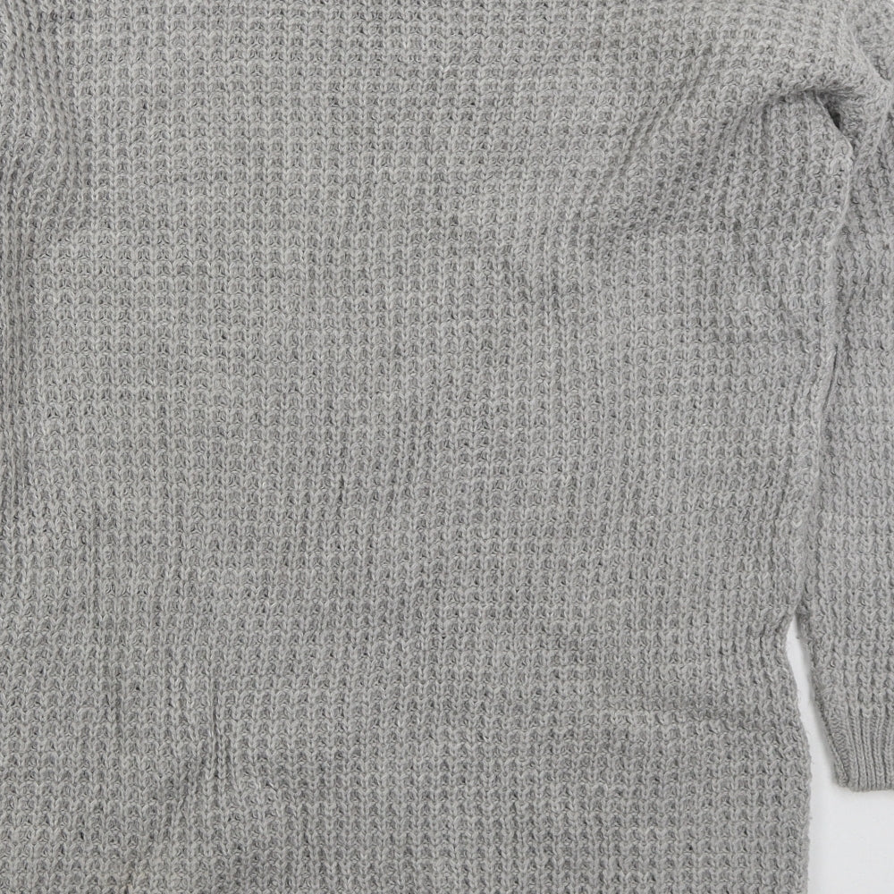 PRETTYLITTLETHING Womens Grey  Acrylic Jumper Dress  Size S  Mock Neck Pullover
