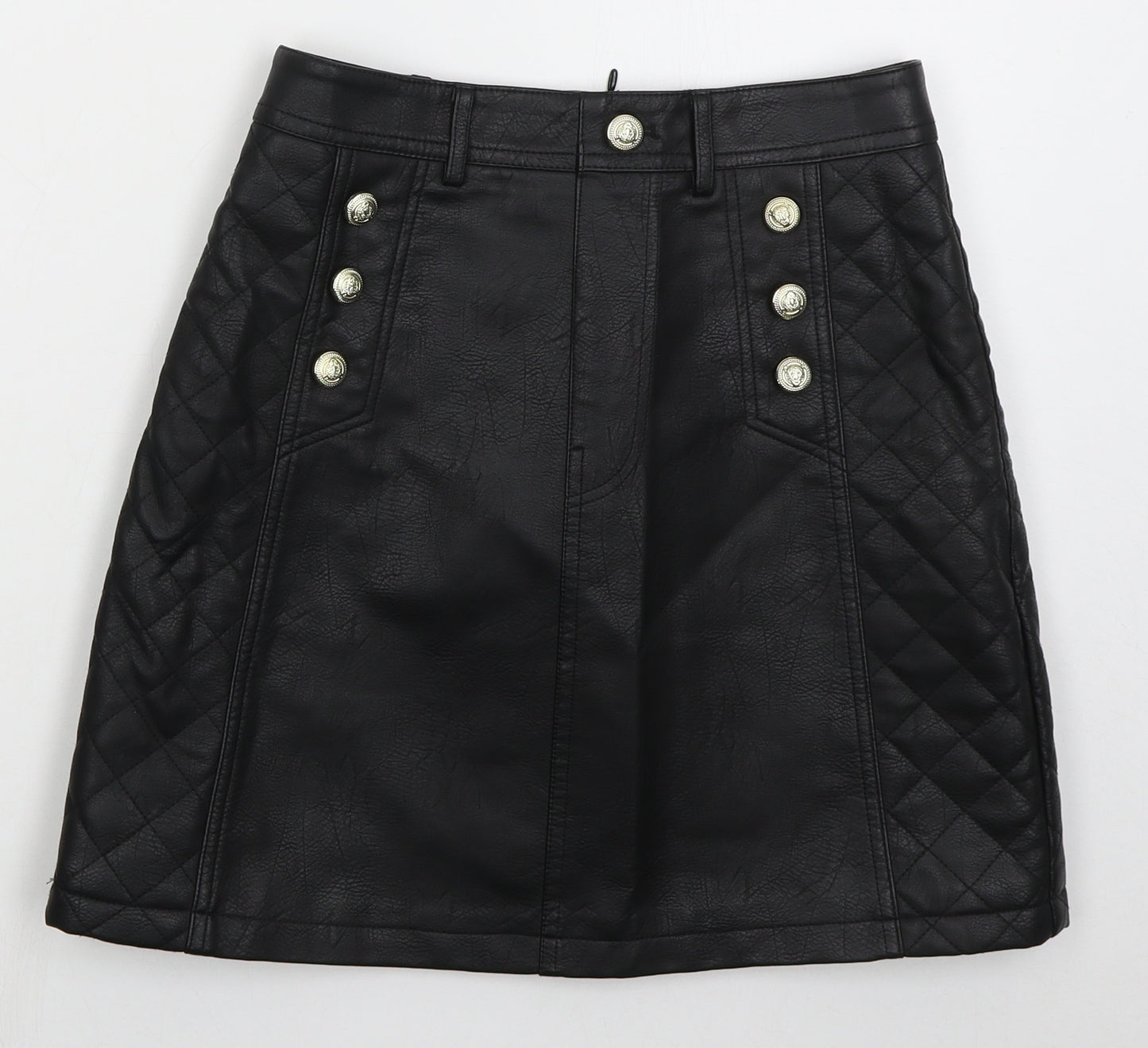 River Island Womens Black  Polyurethane Mini Skirt Size 8   Zip