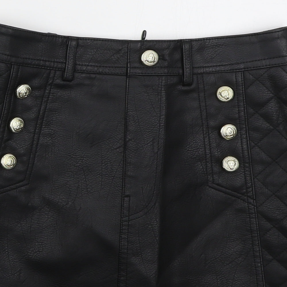 River Island Womens Black  Polyurethane Mini Skirt Size 8   Zip