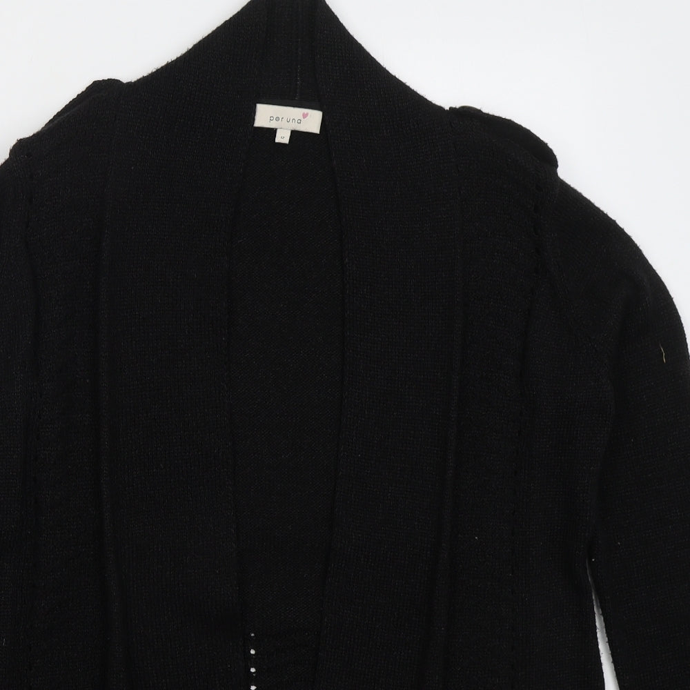 Per Una Womens Black V-Neck  Acrylic Cardigan Jumper Size 12