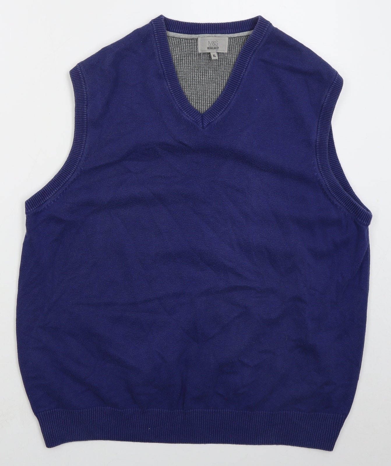 Marks and Spencer Mens Blue V-Neck  Cotton Vest Jumper Size XL