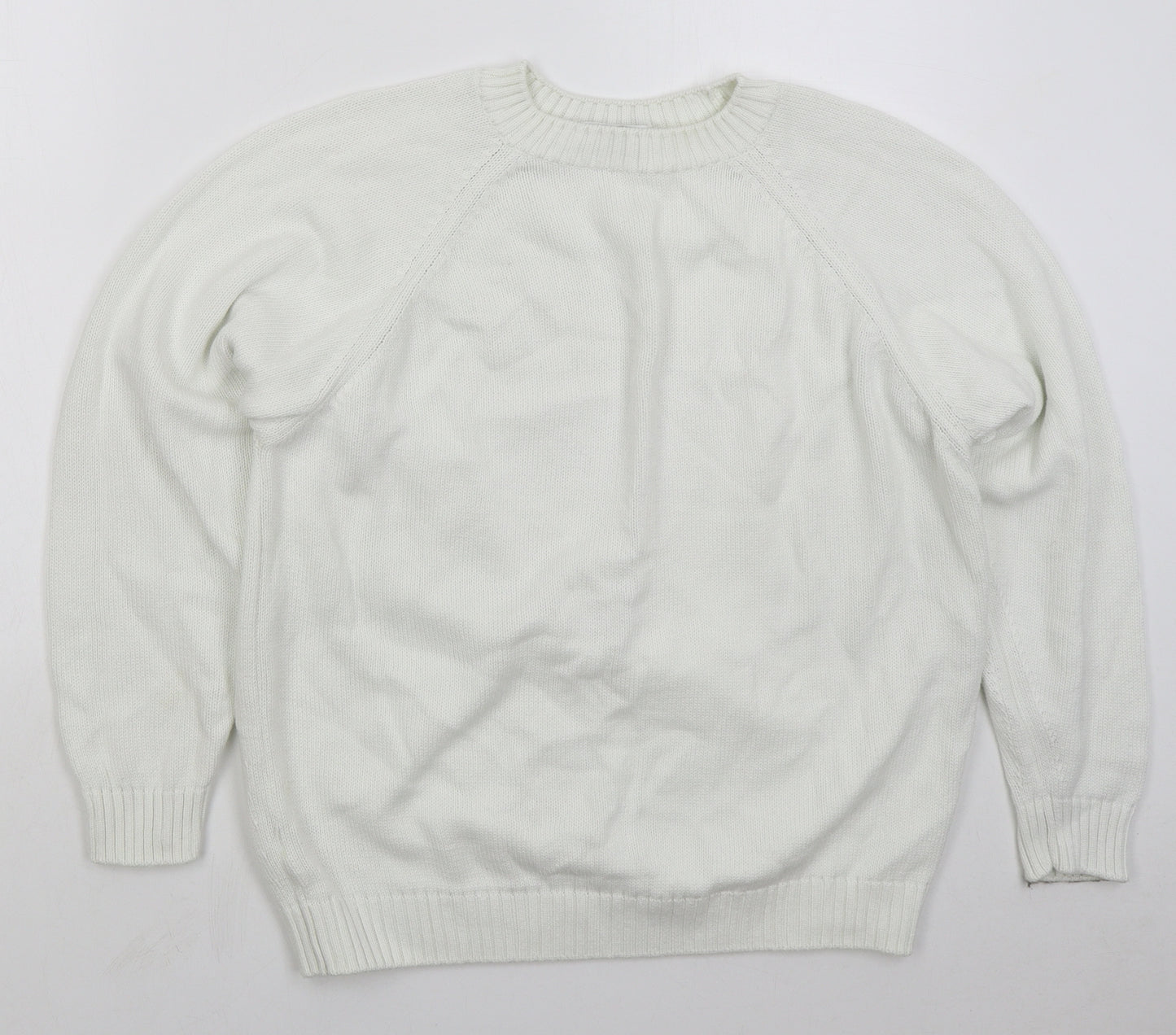 St Michael Womens White Crew Neck  Cotton Pullover Jumper Size 16