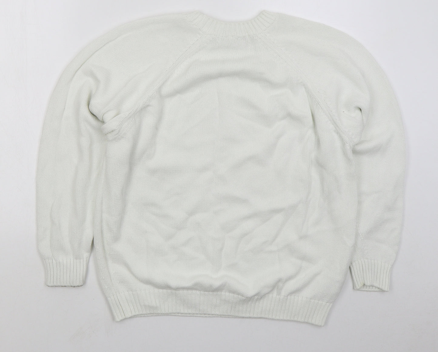 St Michael Womens White Crew Neck  Cotton Pullover Jumper Size 16