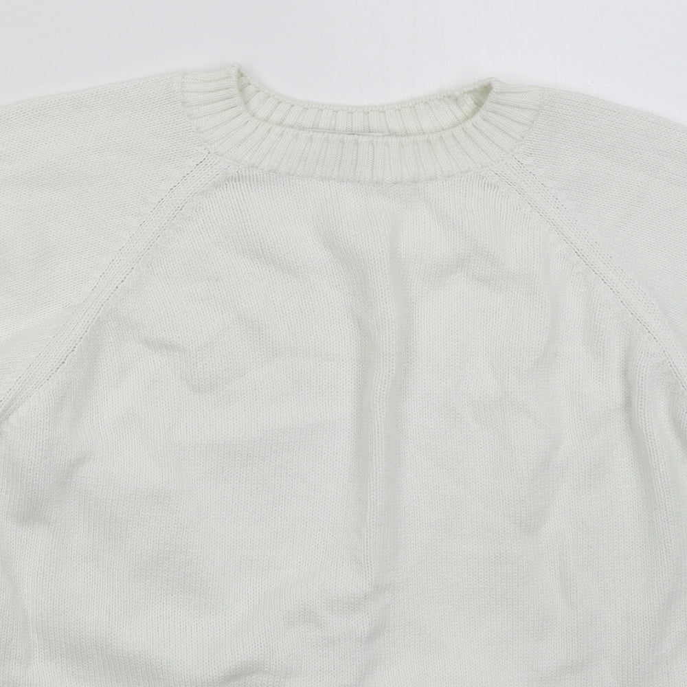 St Michael Womens White Crew Neck  Cotton Pullover Jumper Size 16