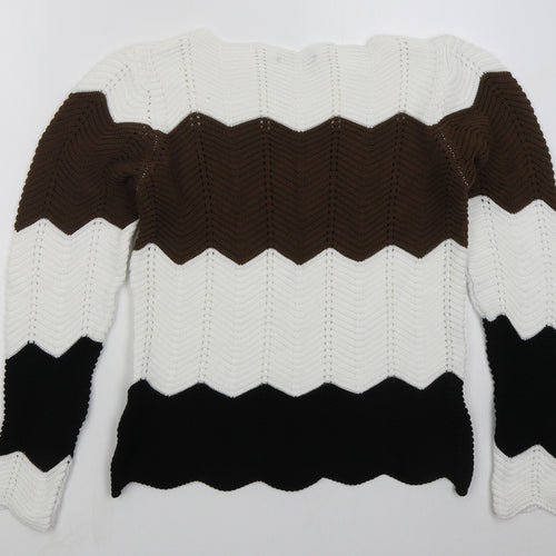 Select Womens Brown Boat Neck Striped Cotton Pullover Jumper Size L