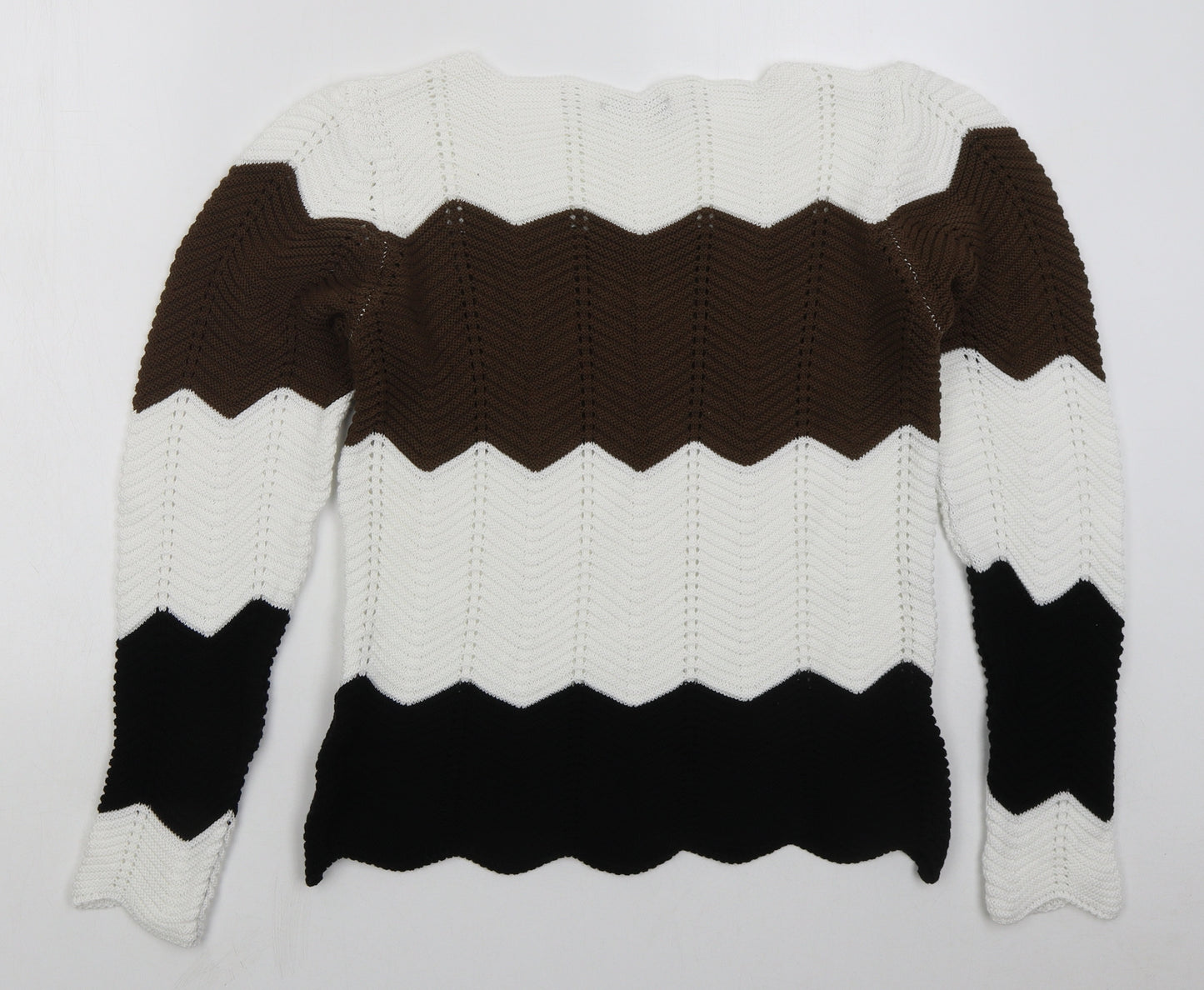 Select Womens Brown Boat Neck Striped Cotton Pullover Jumper Size L