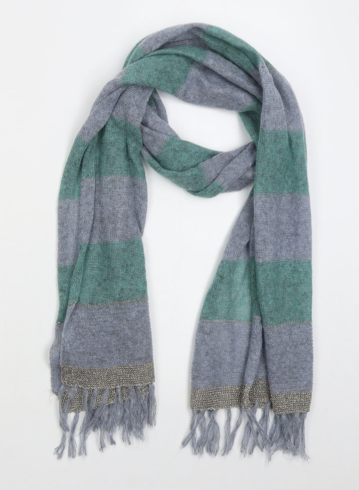 White Industries Womens Green Striped Acrylic  Scarf
