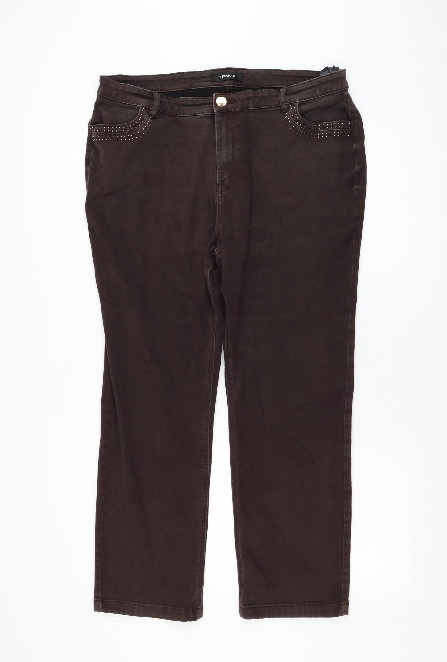 Marks and Spencer Womens Brown  Cotton Straight Jeans Size 18 L27 in Regular Zip