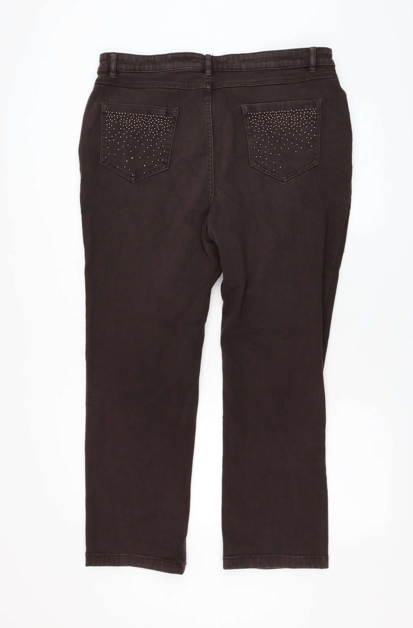 Marks and Spencer Womens Brown  Cotton Straight Jeans Size 18 L27 in Regular Zip