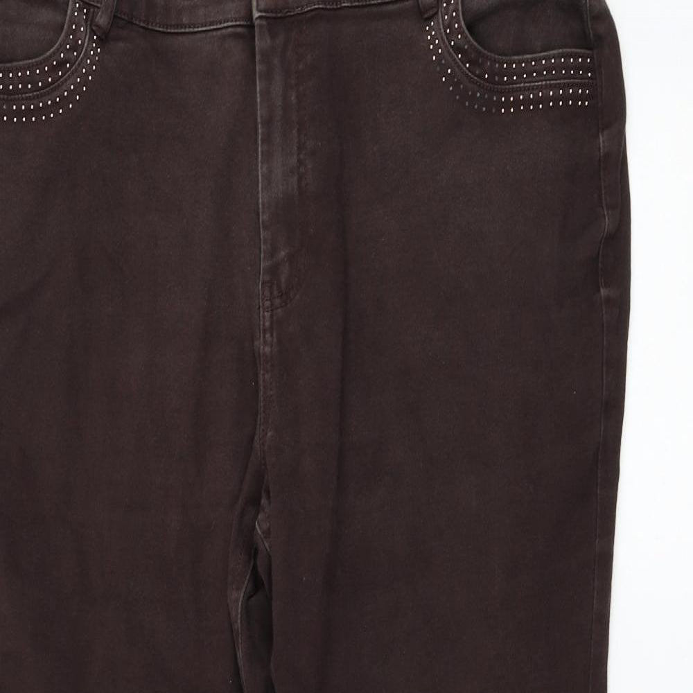 Marks and Spencer Womens Brown  Cotton Straight Jeans Size 18 L27 in Regular Zip
